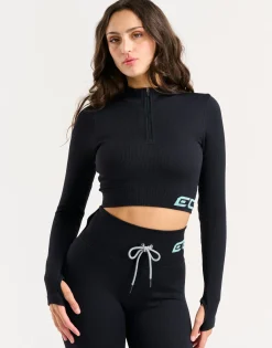 Fashion ECHT Arise Style Cropped Long Sleeve Black with Mint