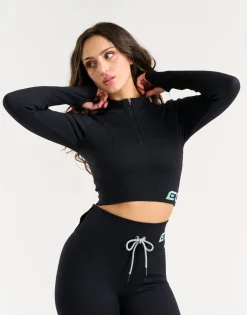 Fashion ECHT Arise Style Cropped Long Sleeve Black with Mint