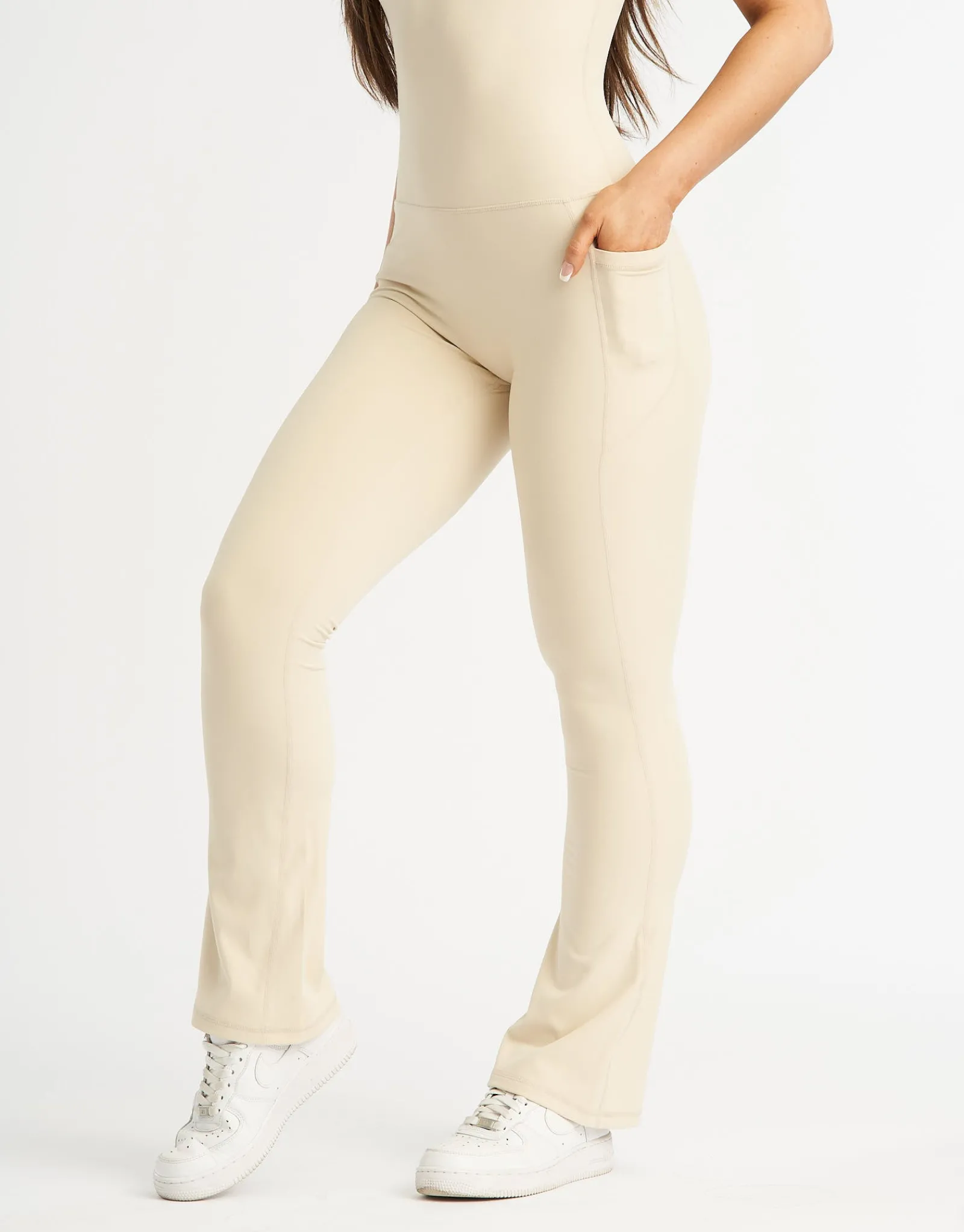 Best ECHT Core Pocket Unitard Flare Oatmeal