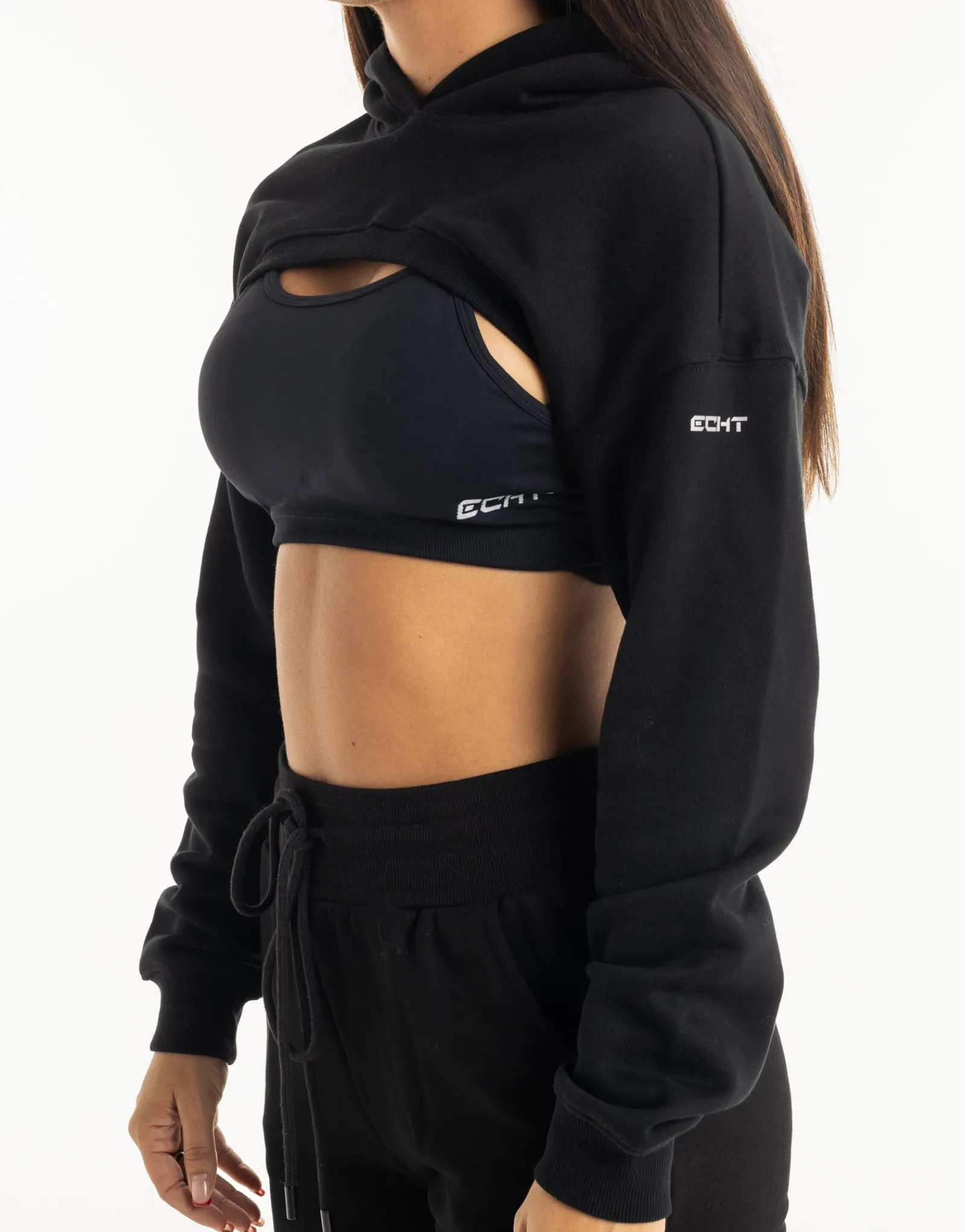 Hot ECHT Cropped High Cut Hoodie Black