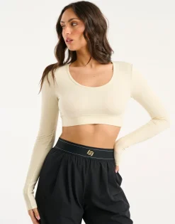 Discount ECHT Ribbed Cropped Long Sleeve Taupe