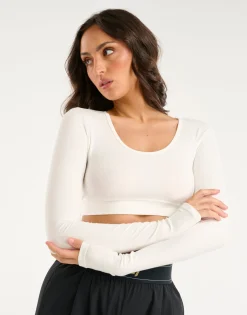Sale ECHT Ribbed Cropped Long Sleeve White