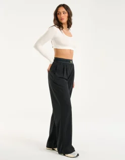 Sale ECHT Ribbed Cropped Long Sleeve White