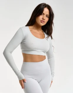 Fashion ECHT Ribbed Cropped Long Sleeve Micro Grey