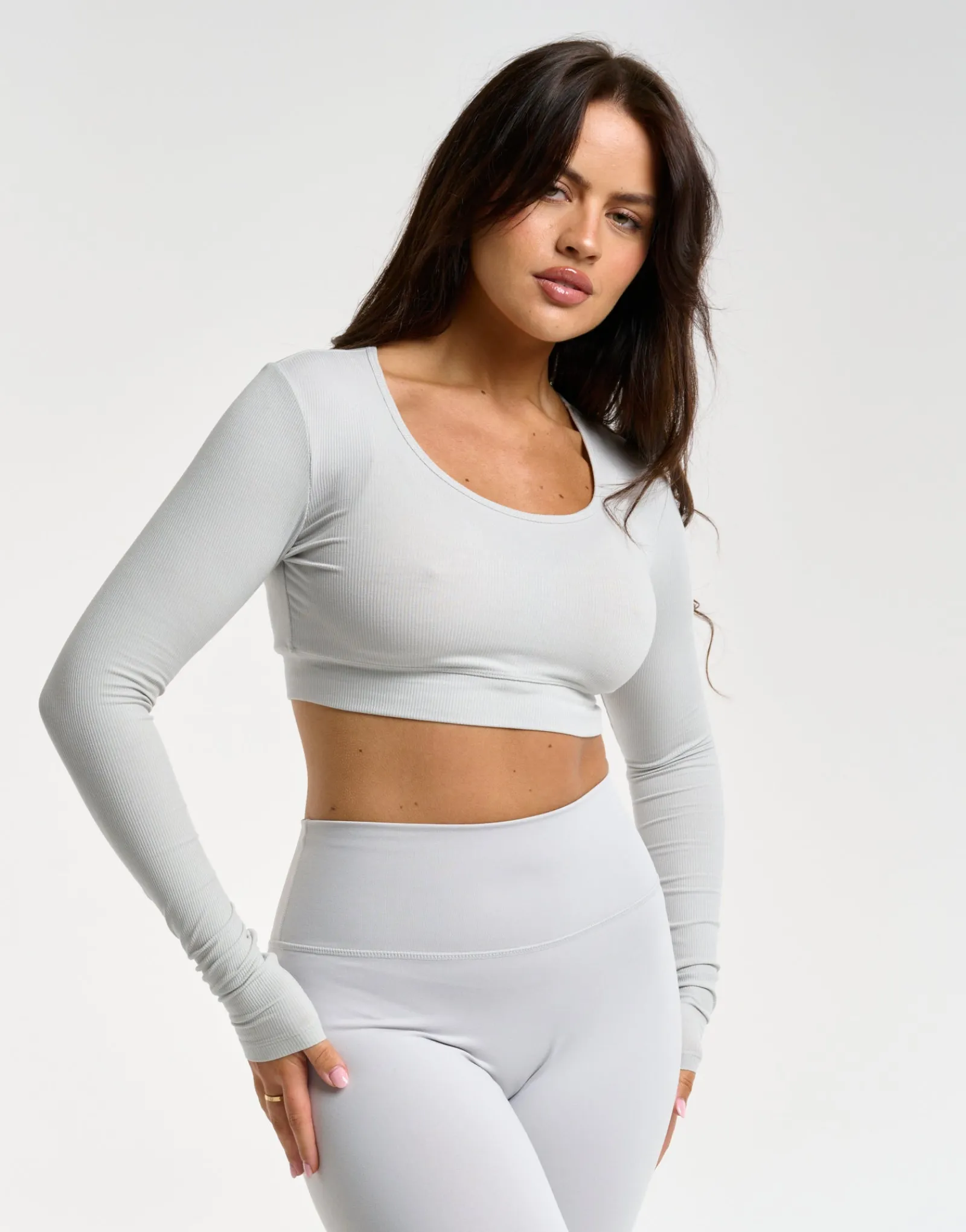 Fashion ECHT Ribbed Cropped Long Sleeve Micro Grey