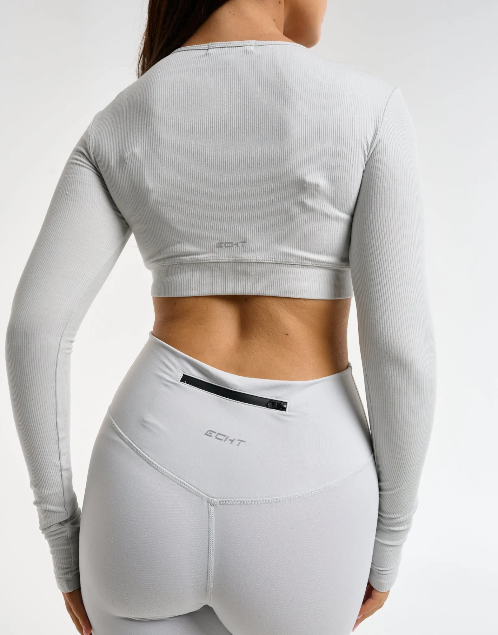 Fashion ECHT Ribbed Cropped Long Sleeve Micro Grey