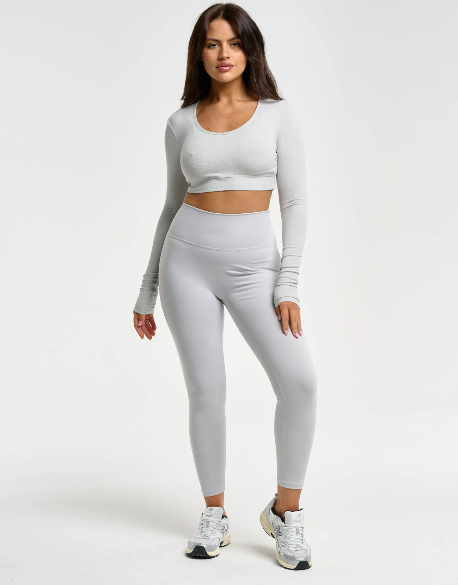 Fashion ECHT Ribbed Cropped Long Sleeve Micro Grey