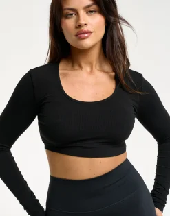 Fashion ECHT Ribbed Cropped Long Sleeve Black