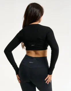 Fashion ECHT Ribbed Cropped Long Sleeve Black