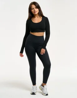 Fashion ECHT Ribbed Cropped Long Sleeve Black