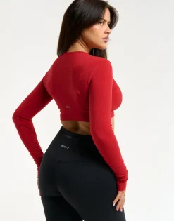 Clearance ECHT Ribbed Cropped Long Sleeve Scarlet Red