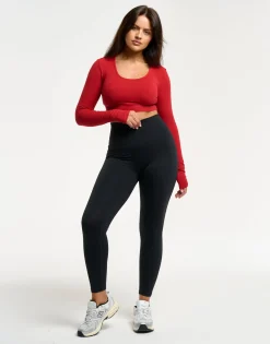 Clearance ECHT Ribbed Cropped Long Sleeve Scarlet Red
