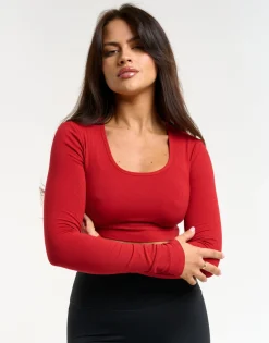 Clearance ECHT Ribbed Cropped Long Sleeve Scarlet Red