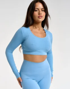 Clearance ECHT Ribbed Cropped Long Sleeve Process Blue
