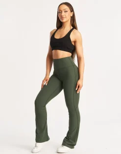 Fashion ECHT Flare Ribbed Leggings Forest Green