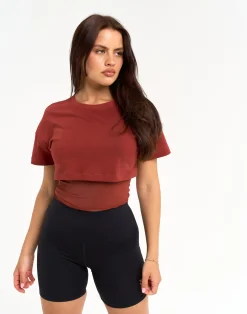 Clearance ECHT Layered Cropped Tee Brown