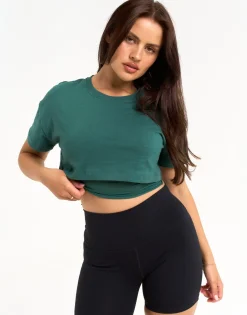 Hot ECHT Layered Cropped Tee Green