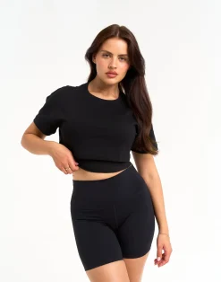 Fashion ECHT Layered Cropped Tee Black