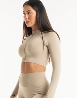 Best ECHT League Cropped Zip-Up Taupe Grey