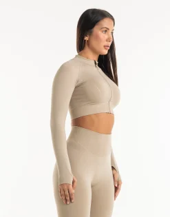 Best ECHT League Cropped Zip-Up Taupe Grey