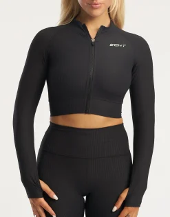 Fashion ECHT Rise Zip-Up Long Sleeve Black Hyper Green