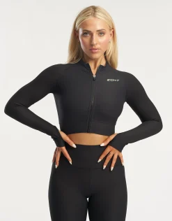 Fashion ECHT Rise Zip-Up Long Sleeve Black Hyper Green
